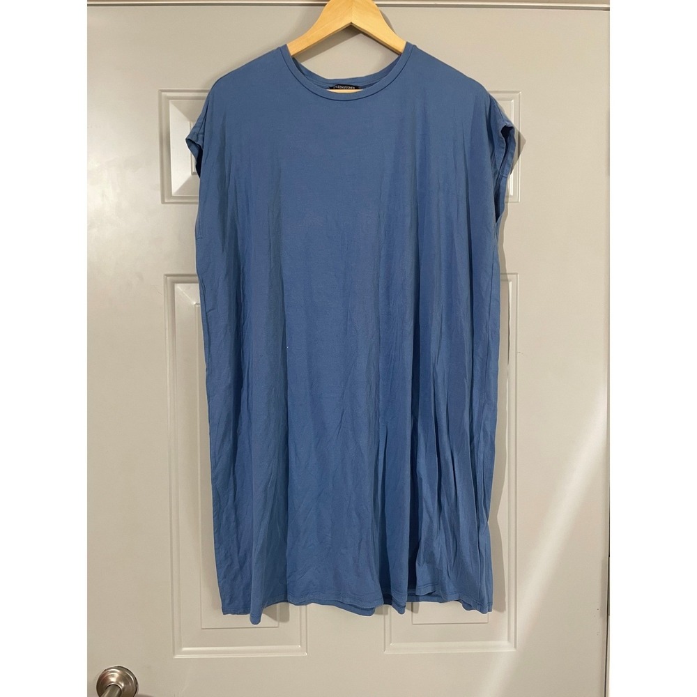 Eileen Fisher T-Shirt Dress Womens‎ L Blue Excellent Tencel Lyocell Cap Sleeve